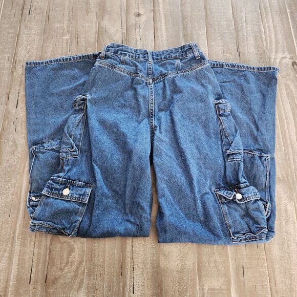 Fashion Nova Cargo Jeans Juniors Size 1 Blue High Rise - Picture 5 of 6